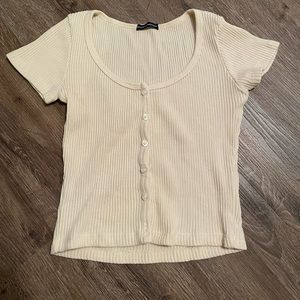 Brandy Yellow Ribbed Button Down Top